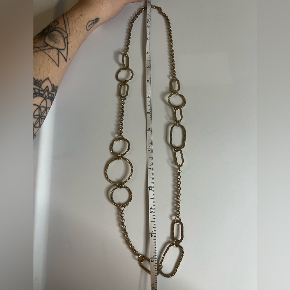 Gold Plated Circle Chain Long Necklace - Picture 4 of 5
